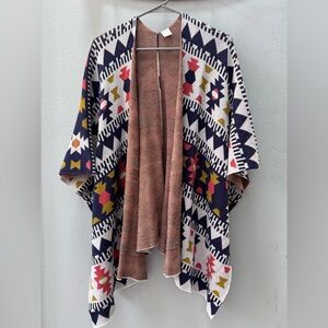 Wild Pearl Multi-Color Aztec Open-Front Poncho with Rust Interior